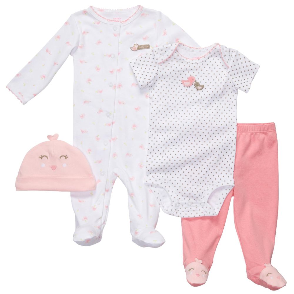 Carters Baby Girls Four-Piece Outfit Set Bird Pink/White at Sears.com