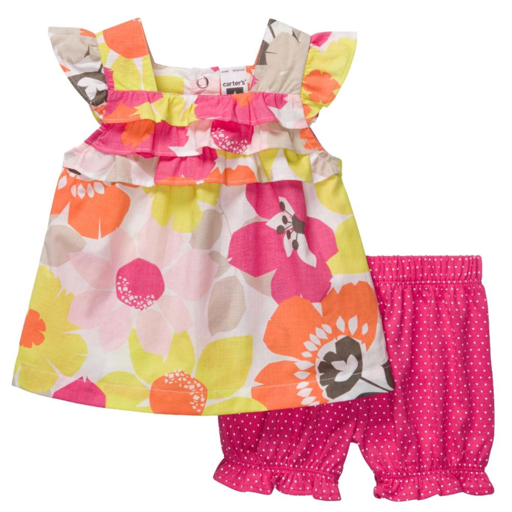 Carters Baby Girls Top and Short Set Floral Pink Lime at Sears.com