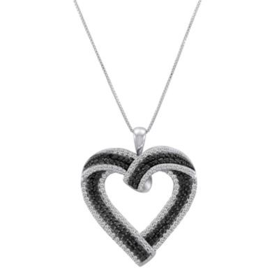1.5 cttw Black & White Heart Pendant in Sterling Silver
