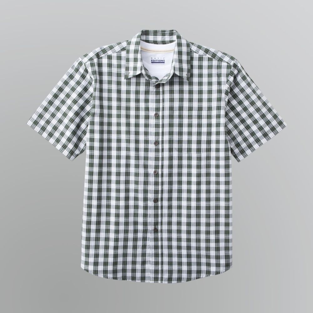 Basic Editions Men's Big & Tall Plaid Button Front Shirt & T-Shirt Set