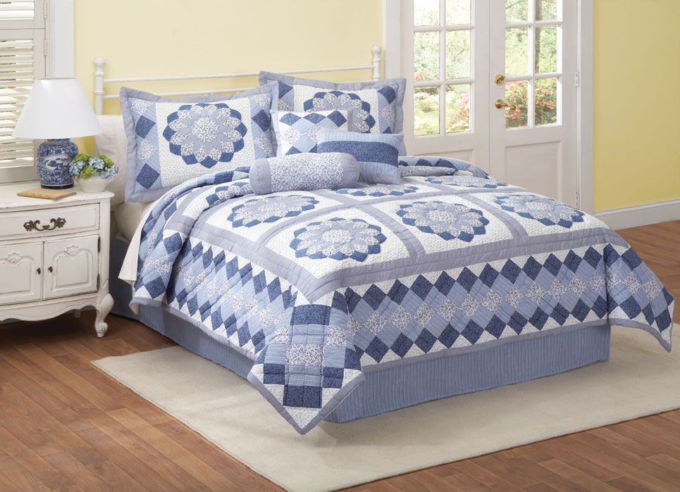 American Traditions Hildy Blue Queen Quilt Set with 7 Pieces at Sears.com