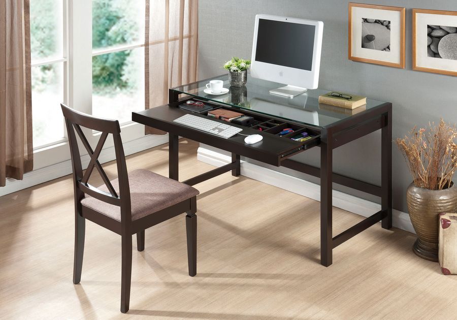 Baxton Studio Idabel Dark Brown Wood Modern Desk with Glass Top at Sears.com