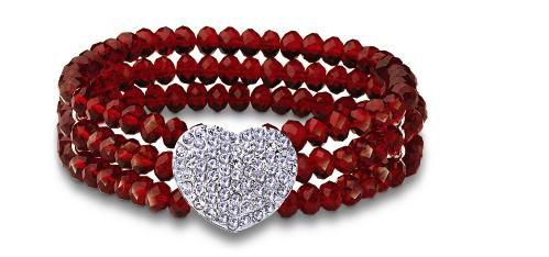 Inspirational Bracelets Stretch Triple Strand Heart Bracelet Glass Red