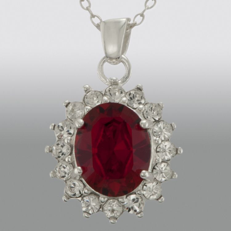 Enchanted Brilliance Ruby Red and White Swarovski Crystal Oval Drop Pendant in Sterling Silver at Kmart.com