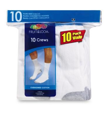 Fruit of the Loom Men's White Crew Sport Sock