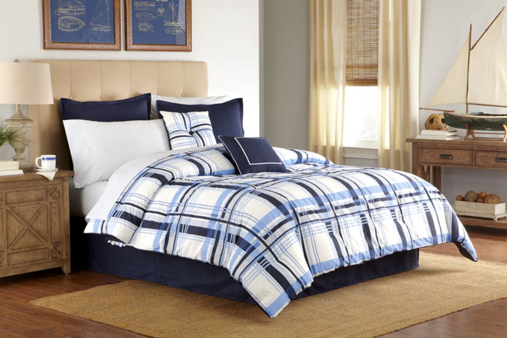 Queen  Sets on Full Queen Mainstays Blue Plaid Bed In A Bag Set