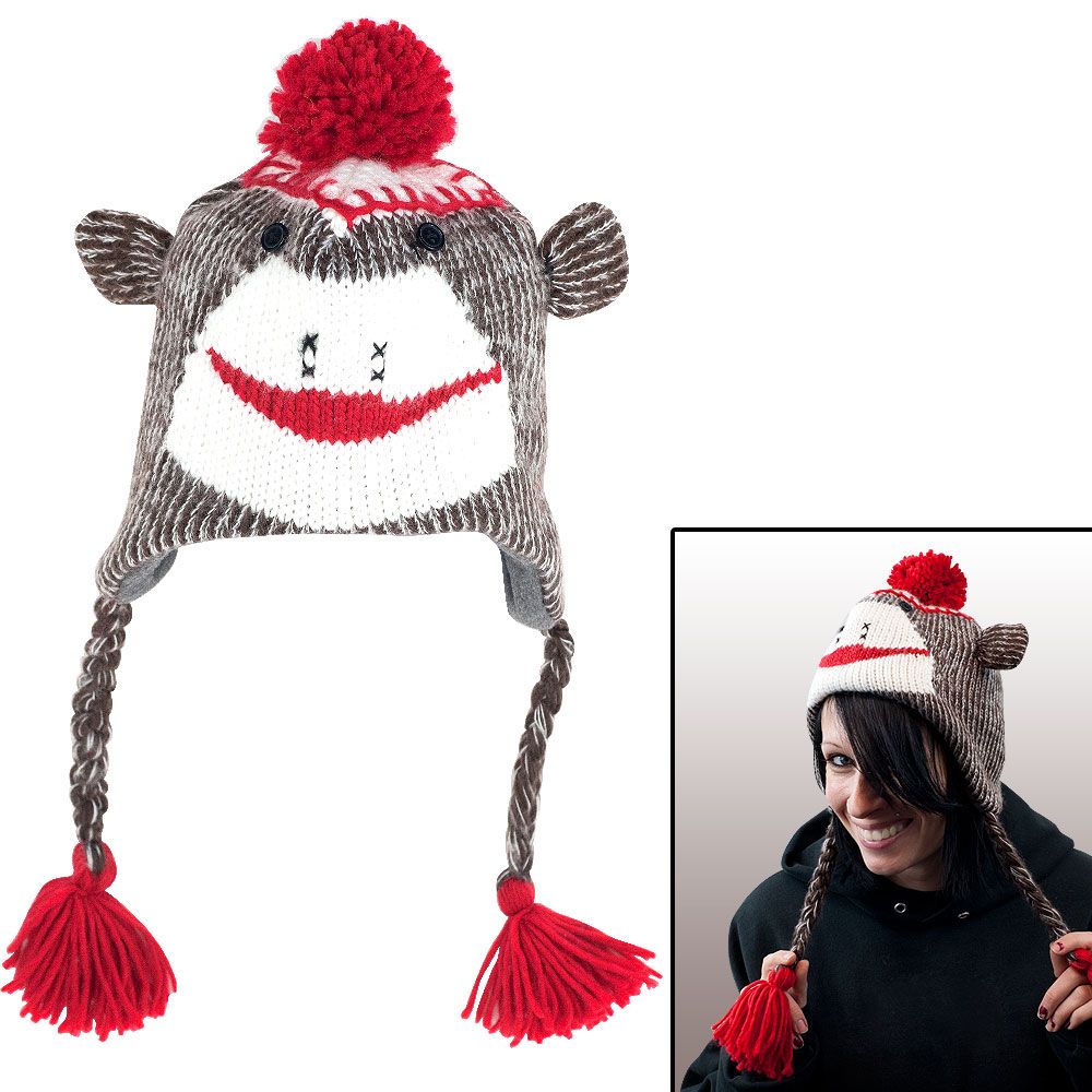 Baby Bomber  on Trademark Global Adult Size Brown Sock Monkey Knit Hat With