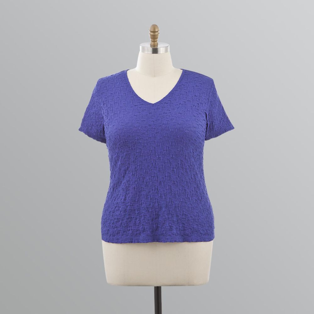 Jaclyn Smith Women's Plus V-Neck Crinkle Tee at Kmart.com