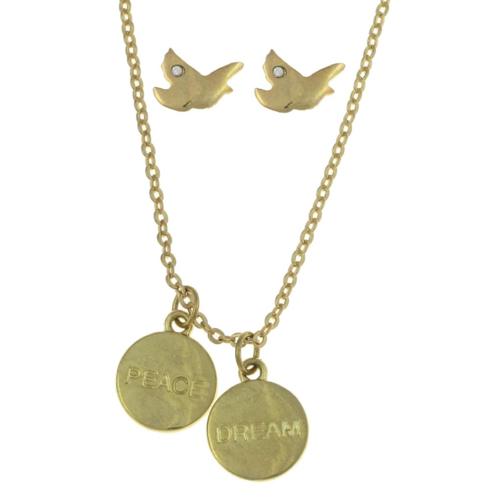 Dream Out Loud by Selena Gomez Necklace Set Dream and Dove Charms Antique Gold