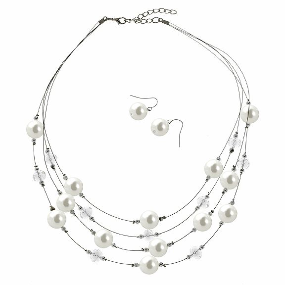 Jaclyn Smith Four Layered Necklace Set With Pearl Clear Cut Gems Silver at Kmart.com