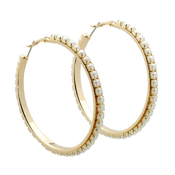 Jaclyn Smith White Pearl Earrings Gold Finish