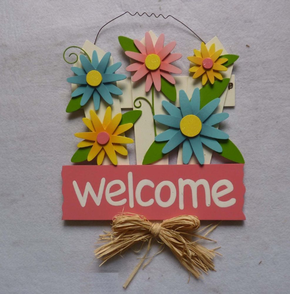 Easter Jubilee 13in Floral Plaque - Pink Welcome