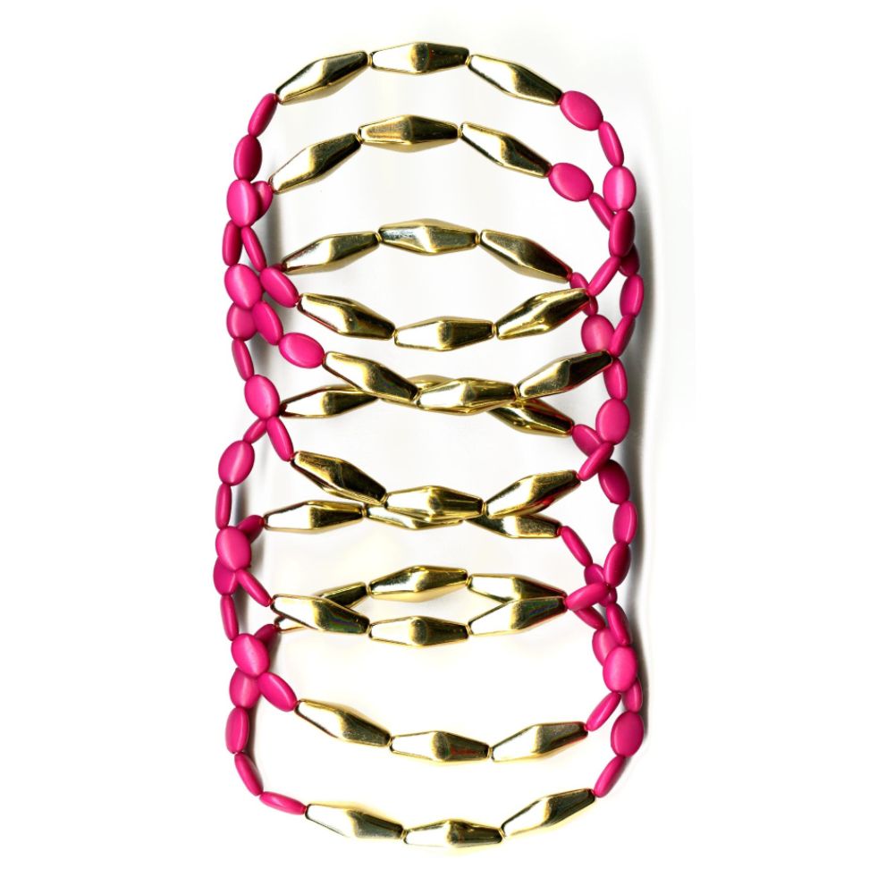 Bongo Six Row Bracelet Stretch Style Pink and Gold at Kmart.com