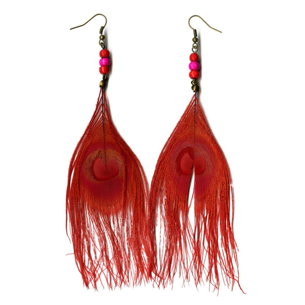 Bongo Red Peacock Feather Earrings at Kmart.com