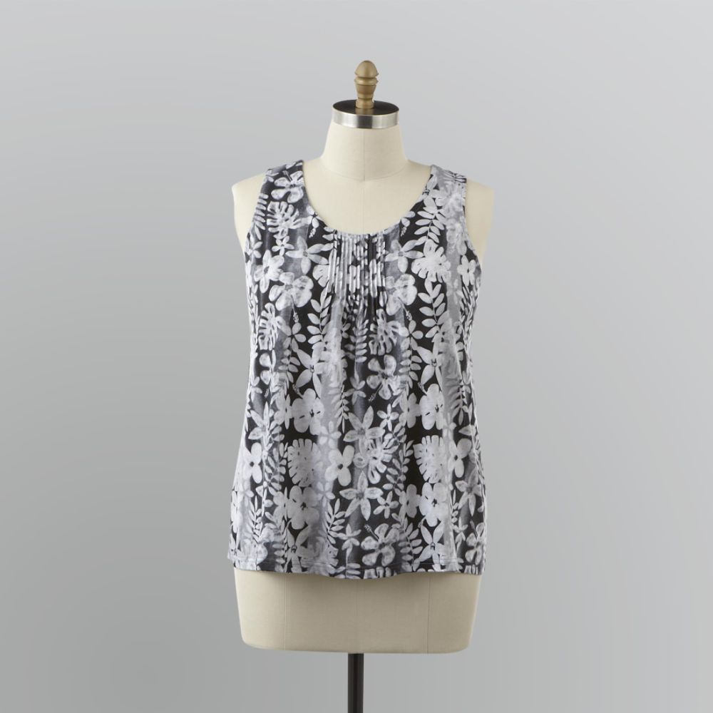 Laura Scott Women's Plus Pintuck Floral Tank Top at Sears.com