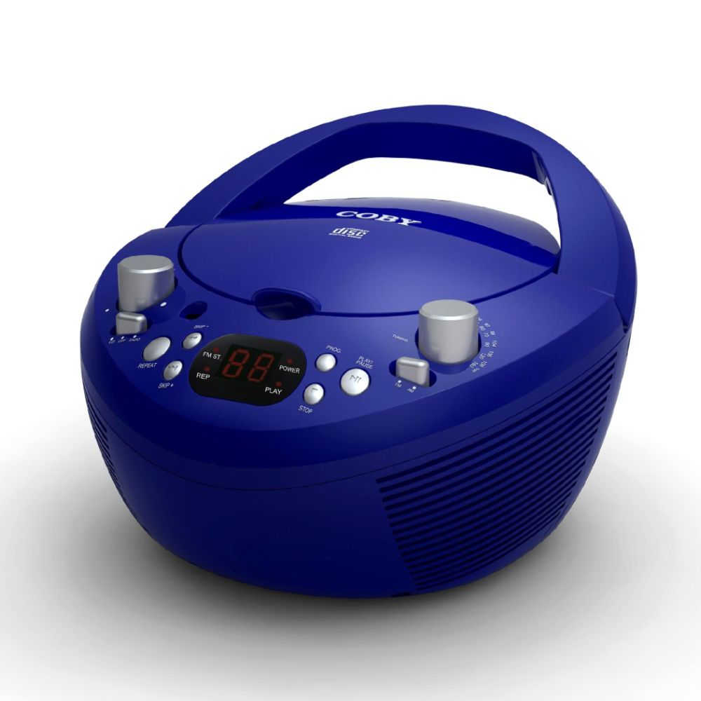 Coby Portable CD Player with AM/FM Stereo Tuner Boombox in Blue
