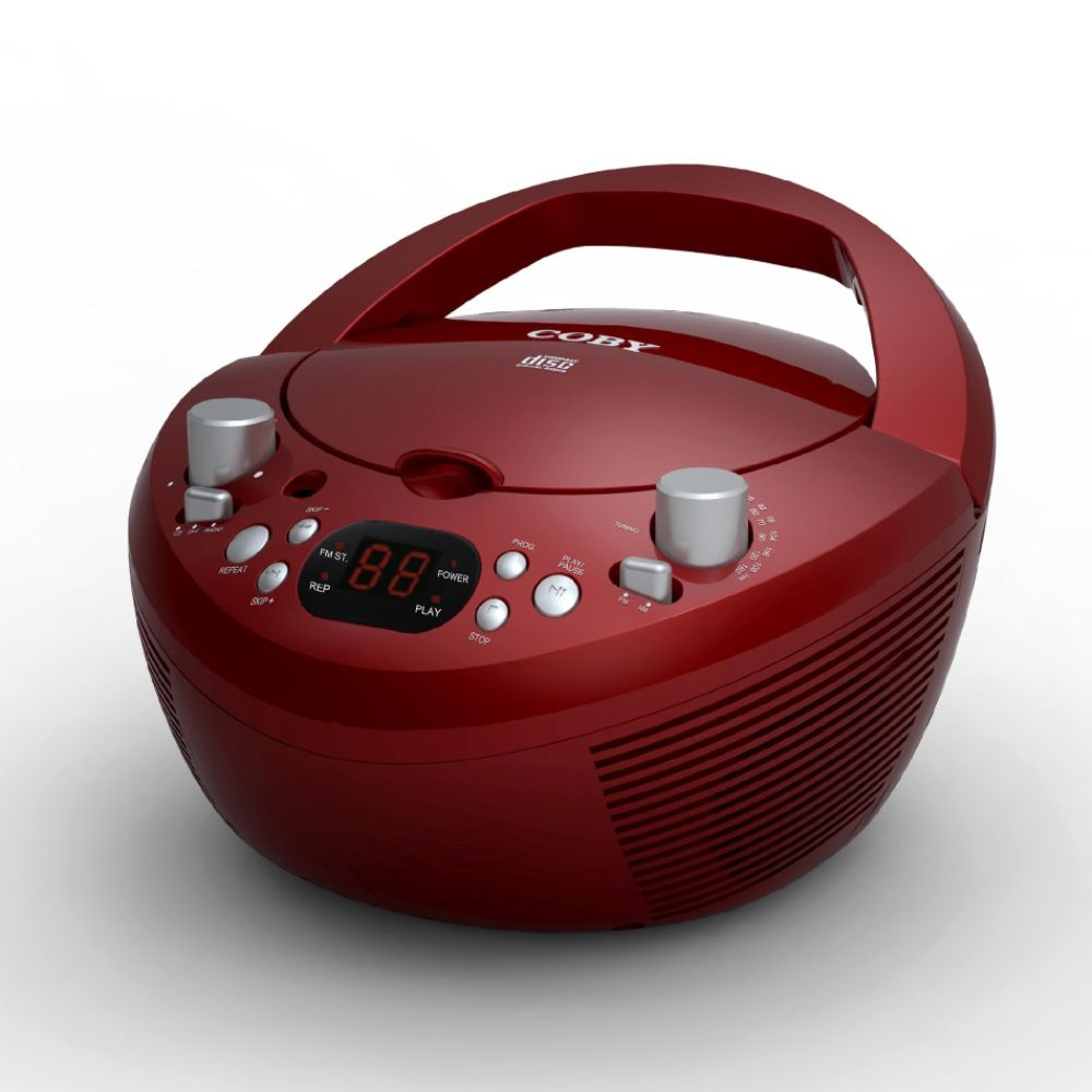 Coby Portable CD Player with AM/FM Stereo Tuner Boombox in Red