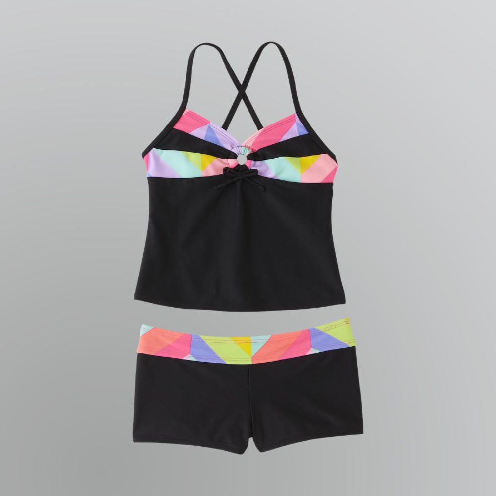 Joe Boxer Girl's Swimsuit 2pc Keyhole Tankini with Shorts Bottom Black at Kmart.com