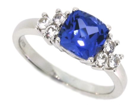 Ladies Sterling Silver and Lab-Created Ceylon Blue and White Sapphire Cushion Ring at Sears.com