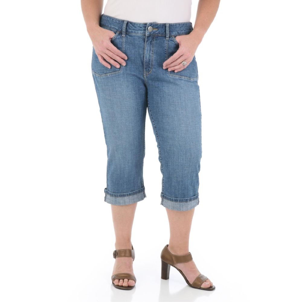 Rider Womens Cuffed Capris Weathered Denim