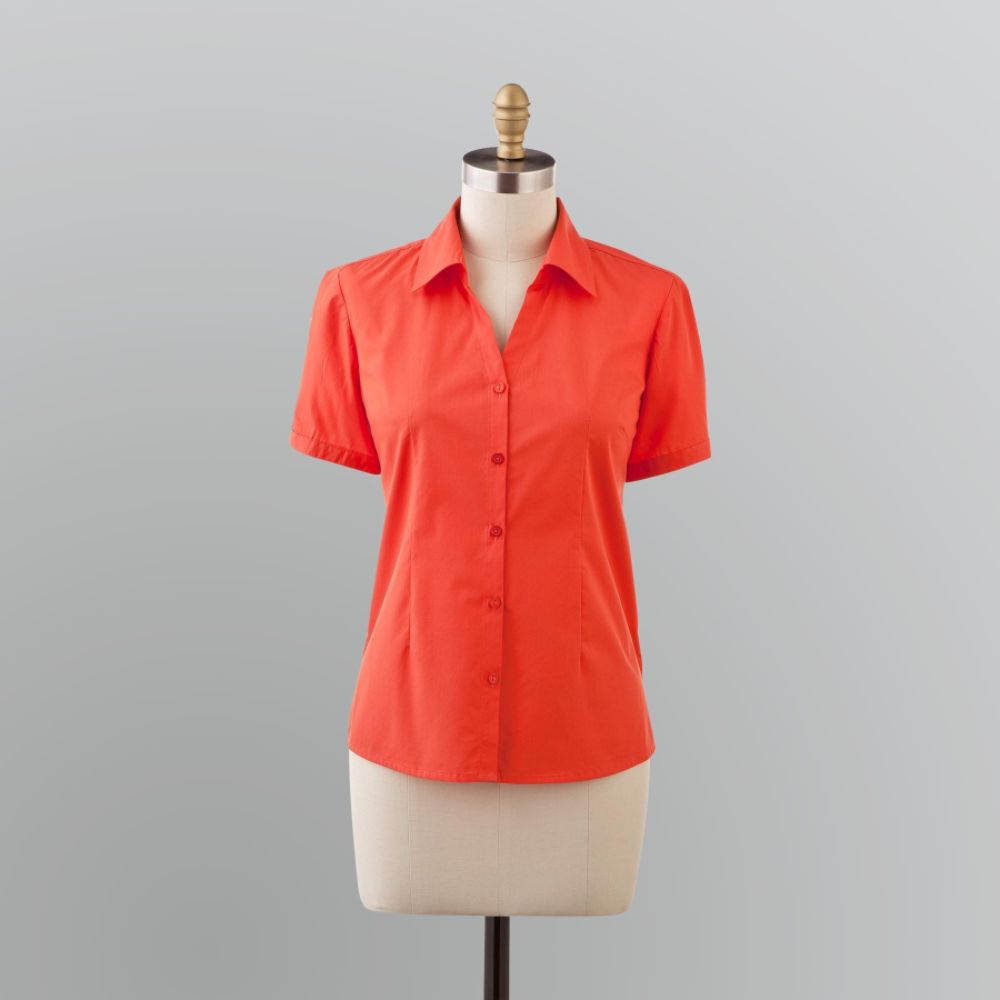 Basic Editions Women's Open Neck Striped Camp Shirt at Kmart.com