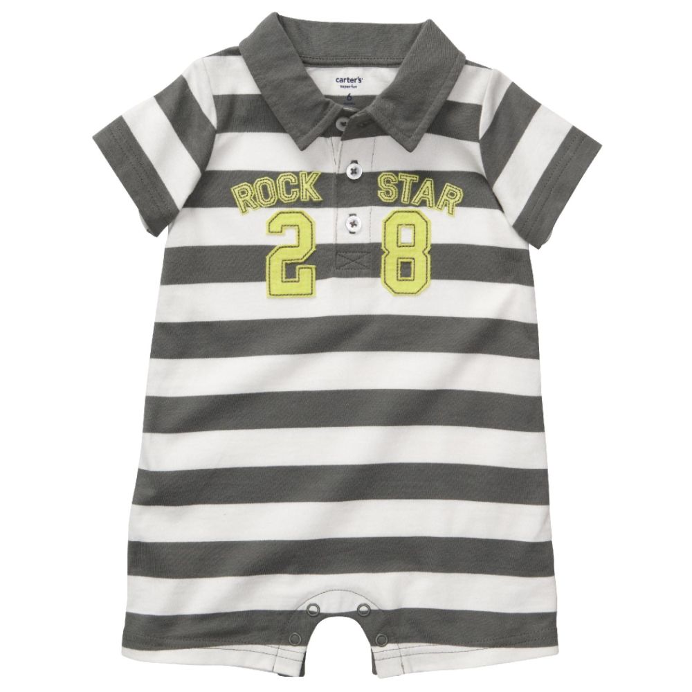 Carters Boy s Infant Romper Rock Star Polo Striped Gray