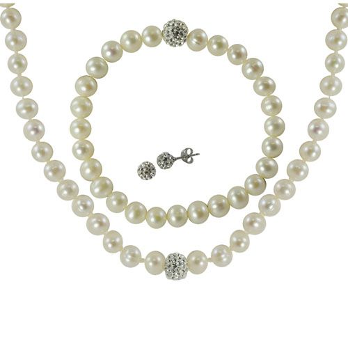 Sterling Silver Freshwater Pearl w/Crystal Bead Necklace,Bracelet & Earring Set at Sears.com