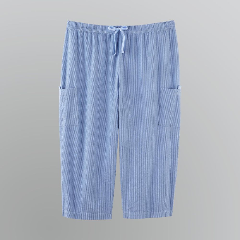 Basic Editions Women's Plus Seersucker Cargo Capri Pants at Sears.com