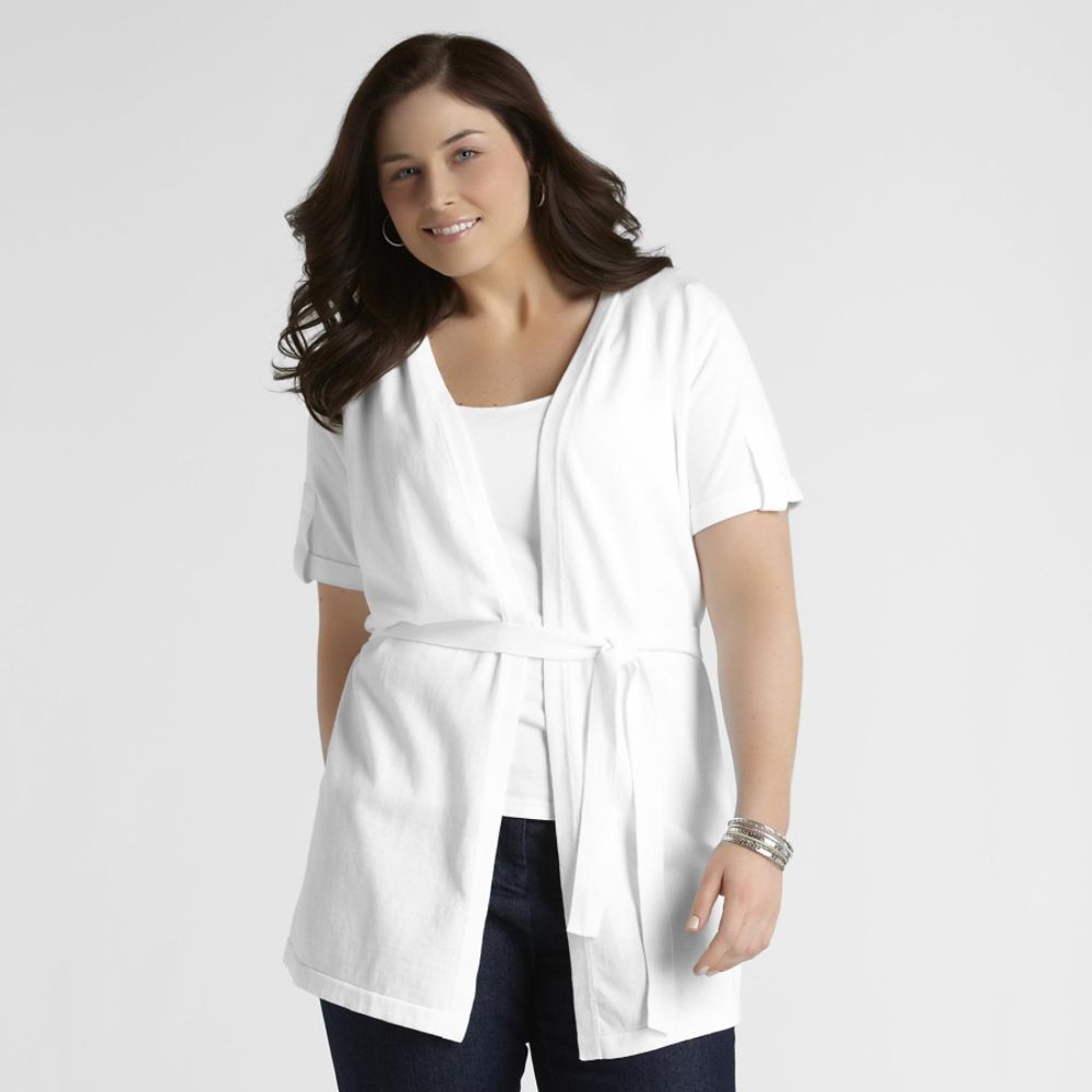 Basic Editions Women's Plus Short Sleeve Belted Sweater at Sears.com