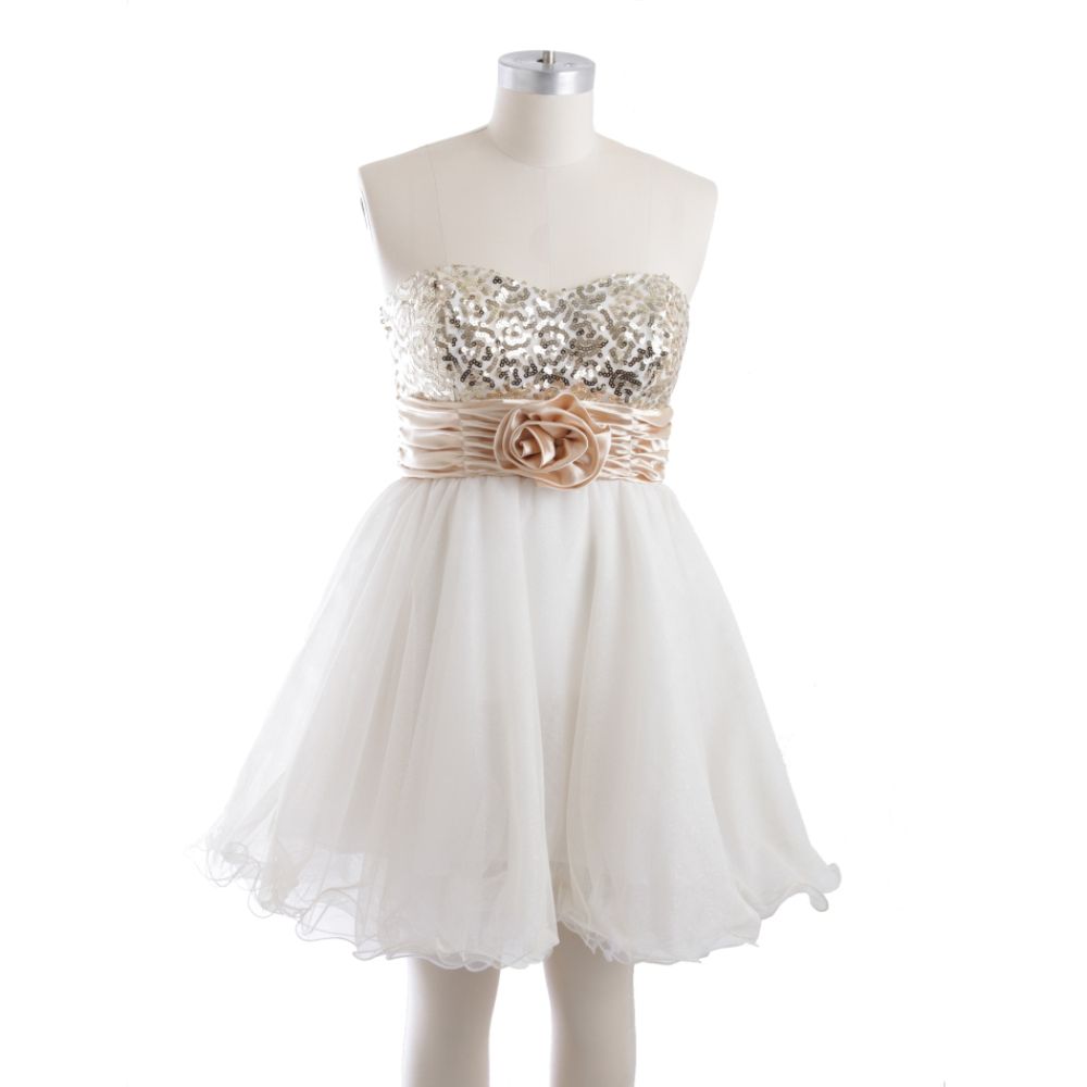 Speechless Sequin Strapless Dress Rosette Gold Sash Ivory at Sears.com