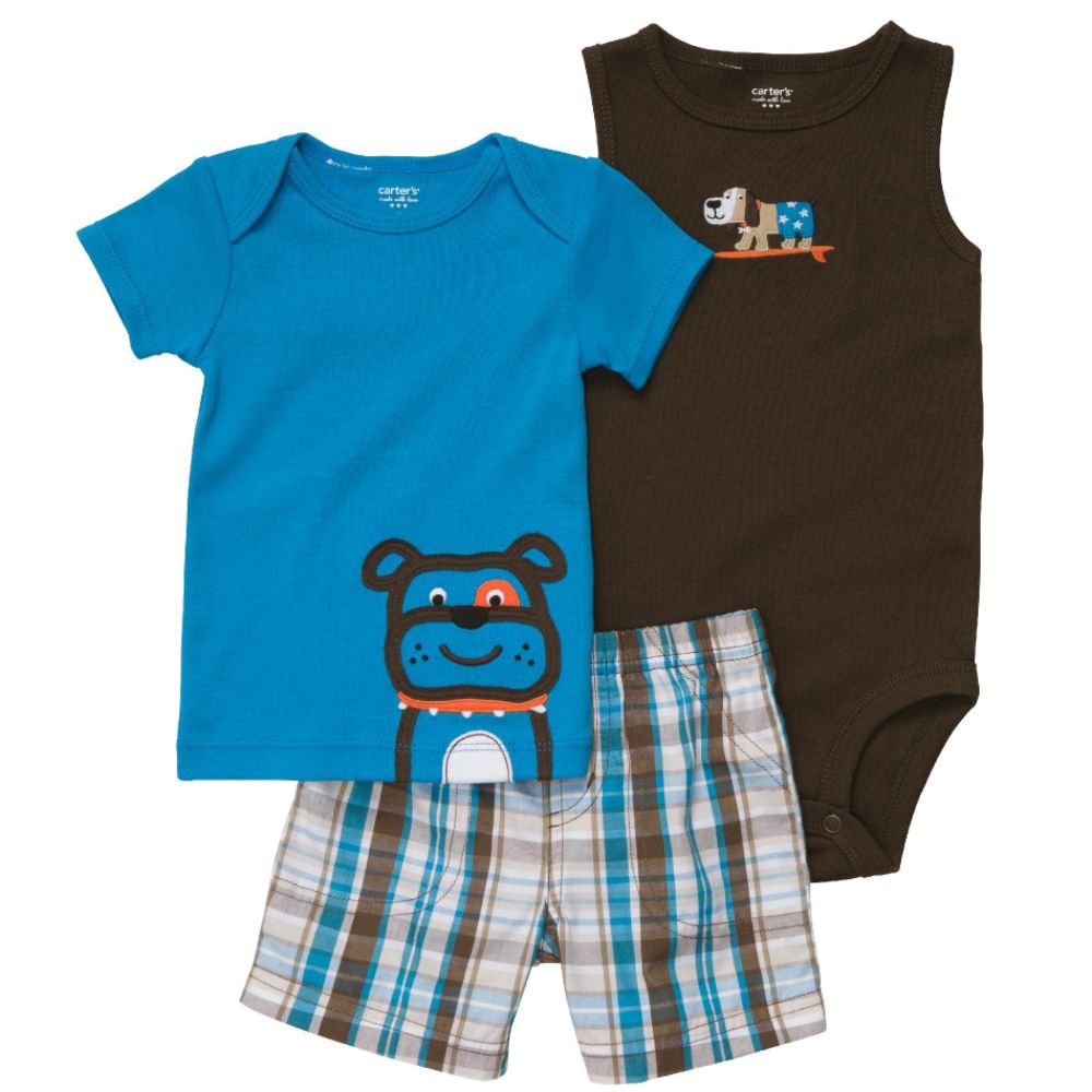 Carters Infant Boys Three Piece Set Plaid Shorts Blue Dog at Sears.com