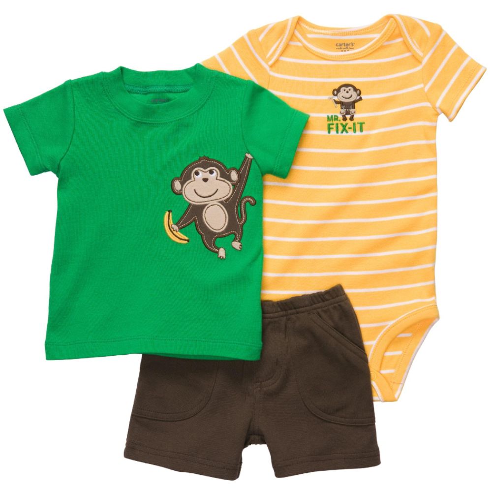 Carters Newborn Boy’s 3-Pc. Monkey Shirt Set – Green/Brown at Sears.com