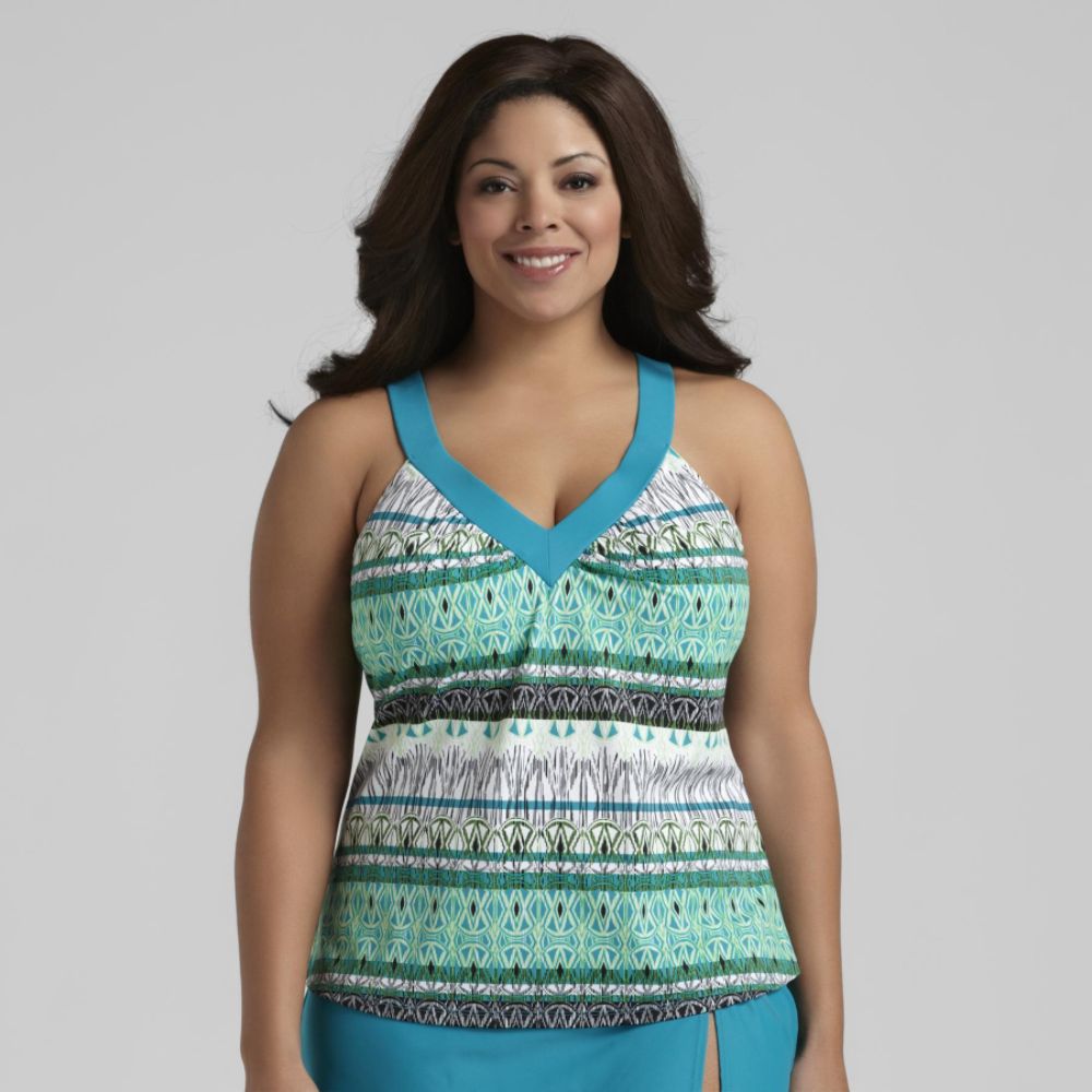 Jaclyn Smith Women's Plus V-Neck Peacock Print Tankini Top at Kmart.com