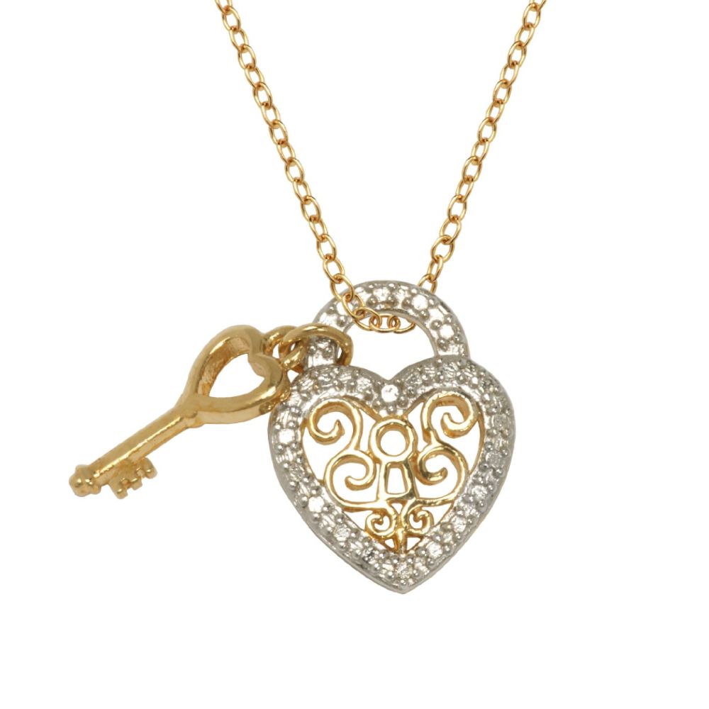 18K Gold Over Brass Diamond Accent Two Tone Key and Heart Pendant with 18" Chain at Kmart.com