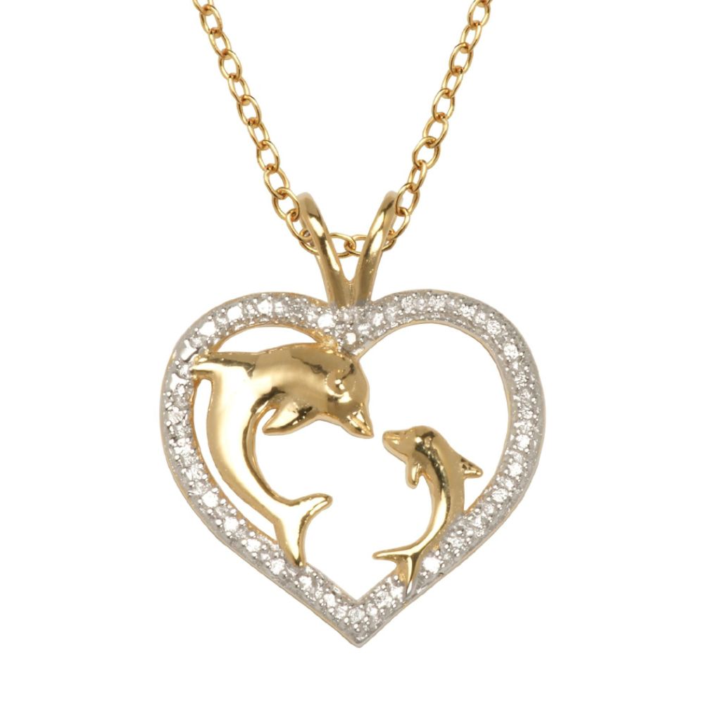 18K Gold Over Brass Diamond Accent Two Tone Heart Dolphin Pendant with 18" Chain at Kmart.com
