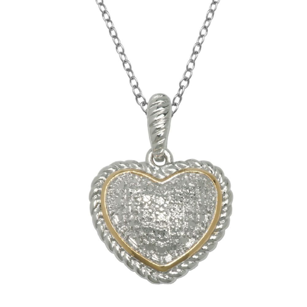 Rhodium Plated Brass Diamond Accent Two Tone Heart Pendant with 18" Chain at Kmart.com