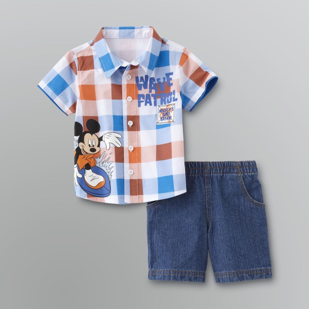 Disney Boy's Button Front Mickey Mouse Shirt and Jean Shorts set at Kmart.com