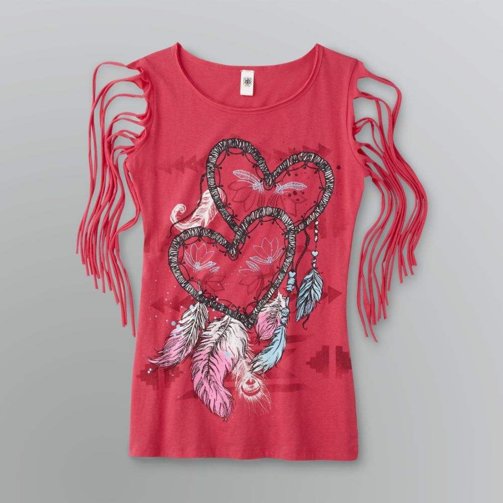 Hybrid Junior's Fringe Sleeve Graphic Top at Kmart.com