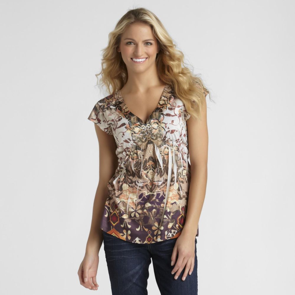 Live and Let Live Petite's Crochet-Back Sublimation Top at Kmart.com