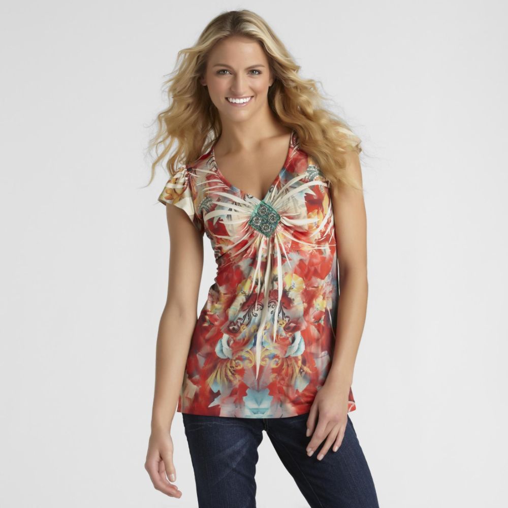 Live and Let Live Women's Pleated Floral Watercolor Print Top at Kmart.com