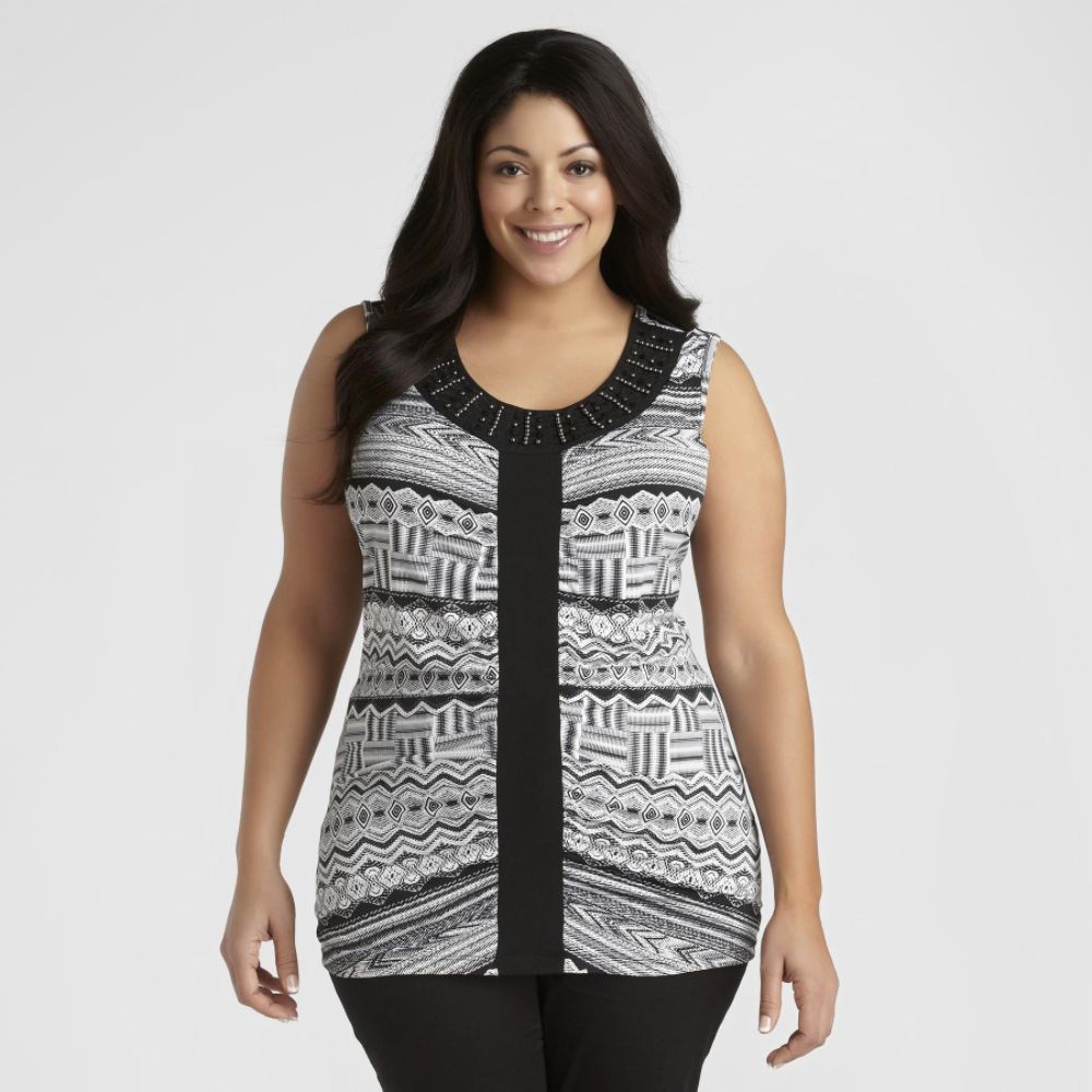 Beverly Drive Women's Plus Beaded Paneled Graphic Wild Print