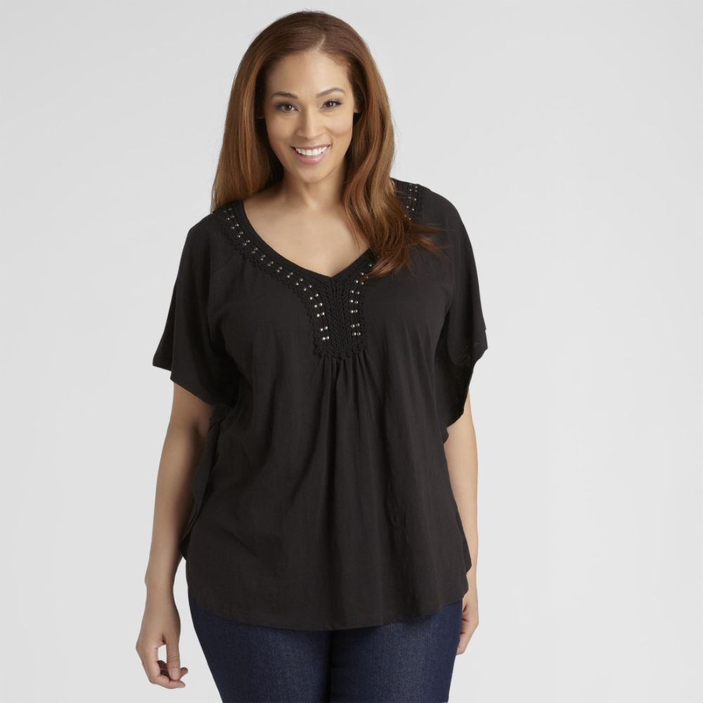 Beverly Drive Women's Plus Crochet Neck T-Shirt at Sears.com