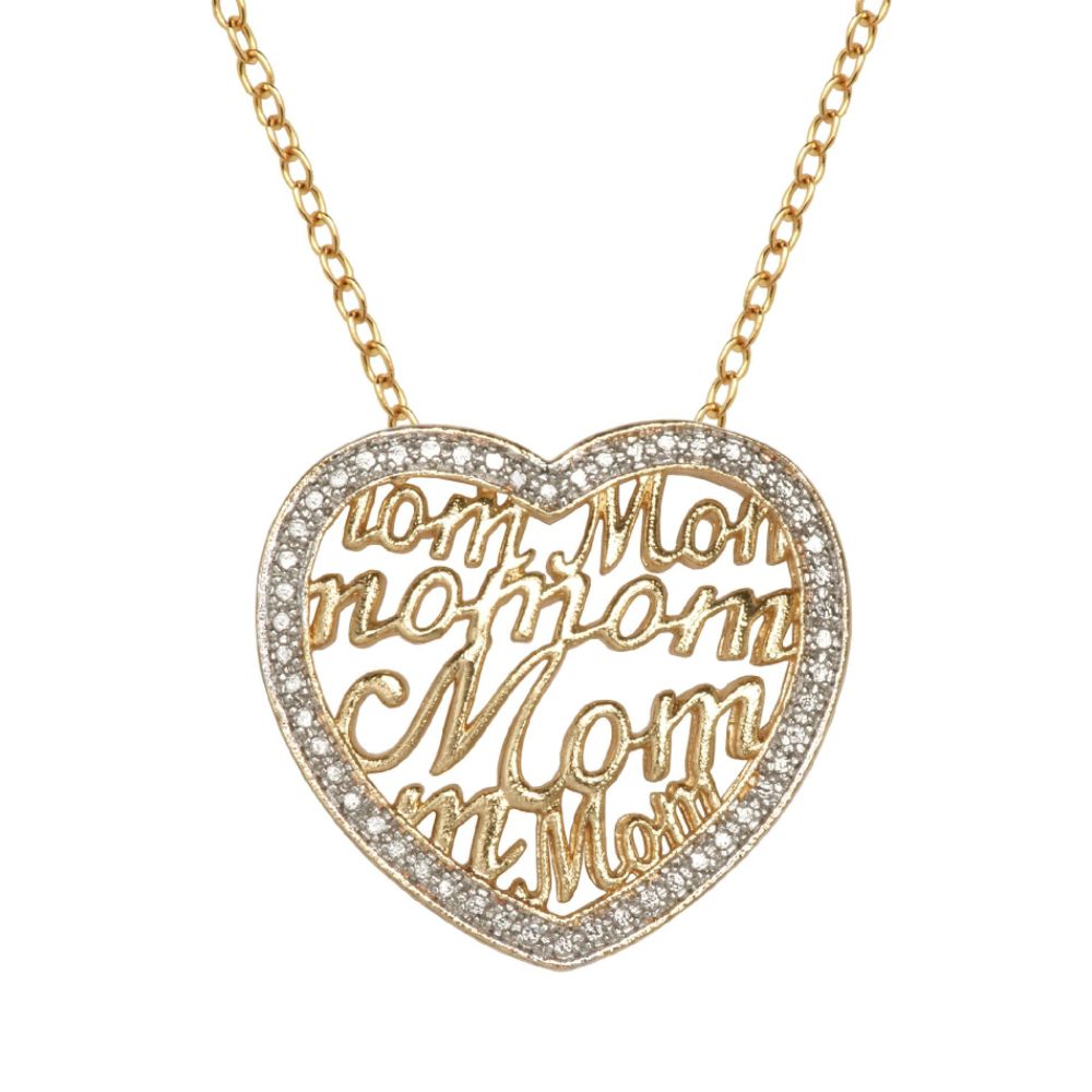 18K Gold Over Brass Diamond Accent Heart Mom