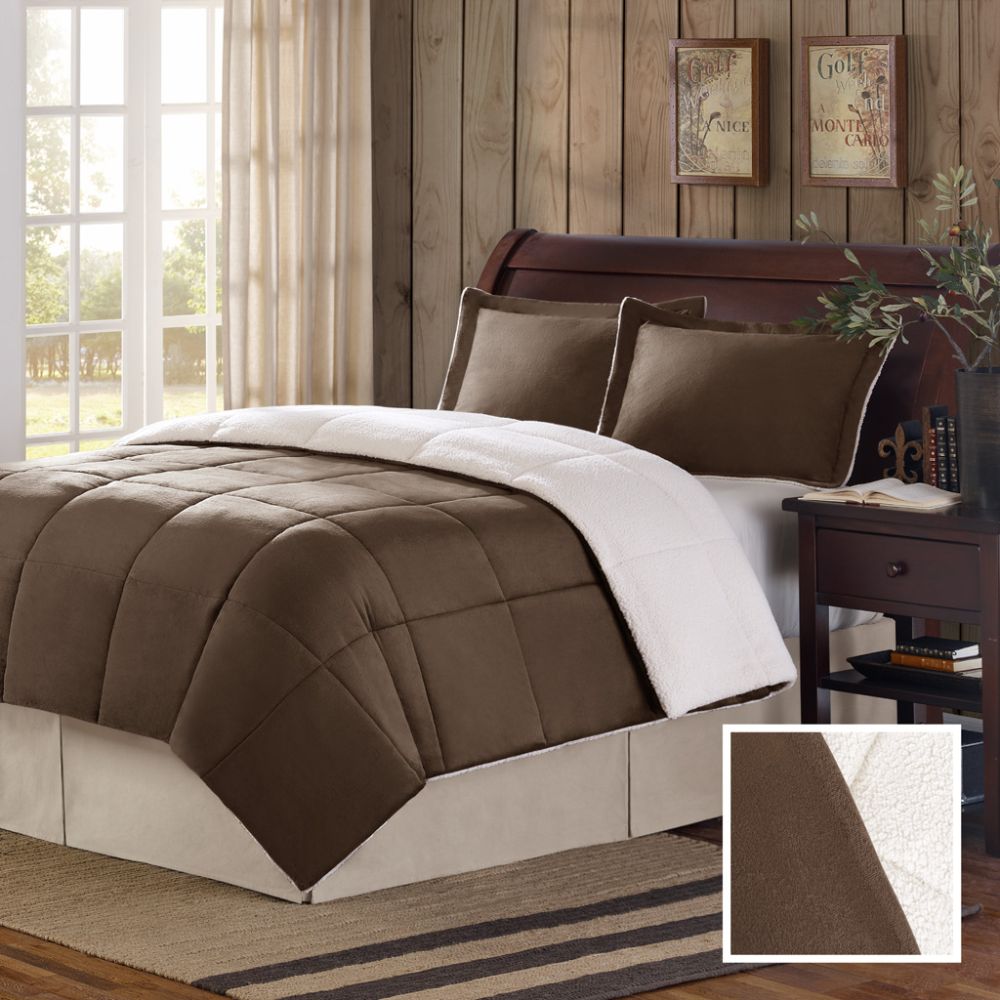 Premier Comfort Telluride Micro Mink/Berber King Comforter Mini Set in Chocolate