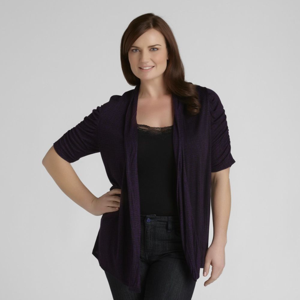 Beverly Drive Women's Plus Ruched Sleeve Snakeskin Burnout Cardigan at Sears.com