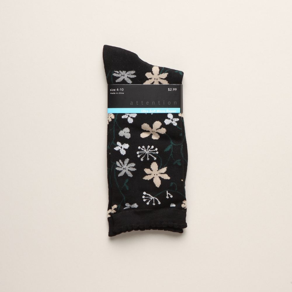 Attention Women’s Socks Ultra Soft Micro Rayon Floral Pattern - Black at Kmart.com