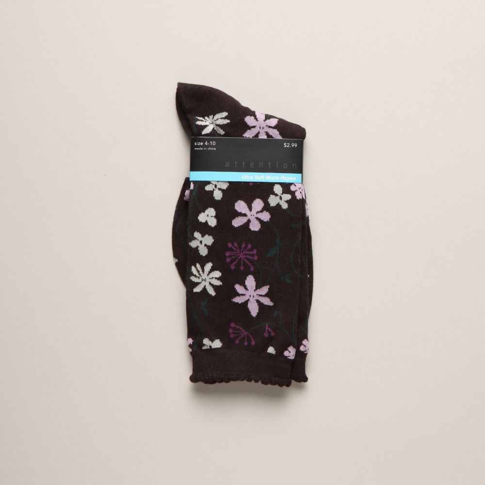 Attention Women’s Socks Ultra Soft Micro Rayon Floral Pattern - Chocolate at Kmart.com