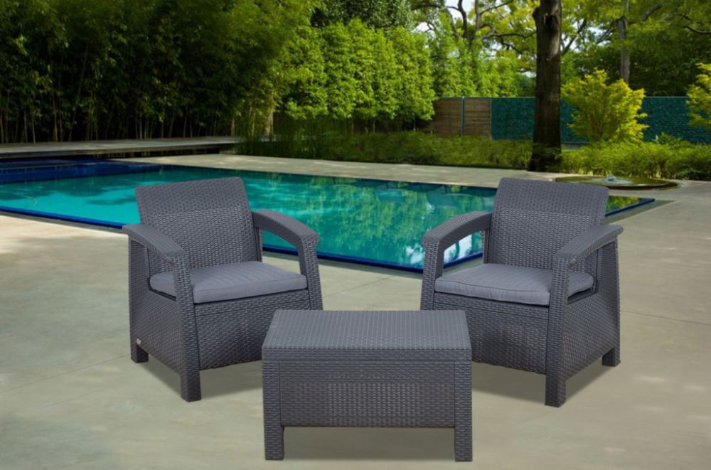 Atlantic&nbsp; Santorini 3pc Casual Patio Seating Set Grey