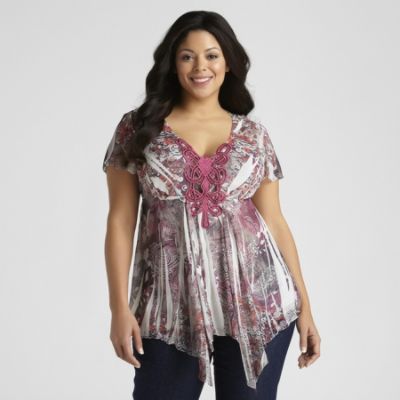 Live and Let Live Women's Plus Georgette Crochet Graphic Print Top at Kmart.com