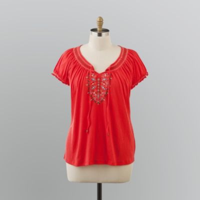 French Laundry Women's Plus Smocked Raglan Peasant Geo-Floral Print Accented Top at Sears.com